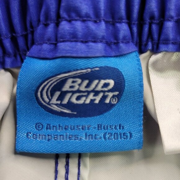 Bud Light Mens Swim Trunks Medium Blue Surf Print Board Shorts Drawstring Waist - Picture 3 of 7